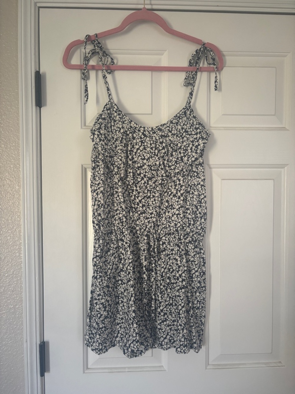 Black and White Floral Tie-Shoulder Romper